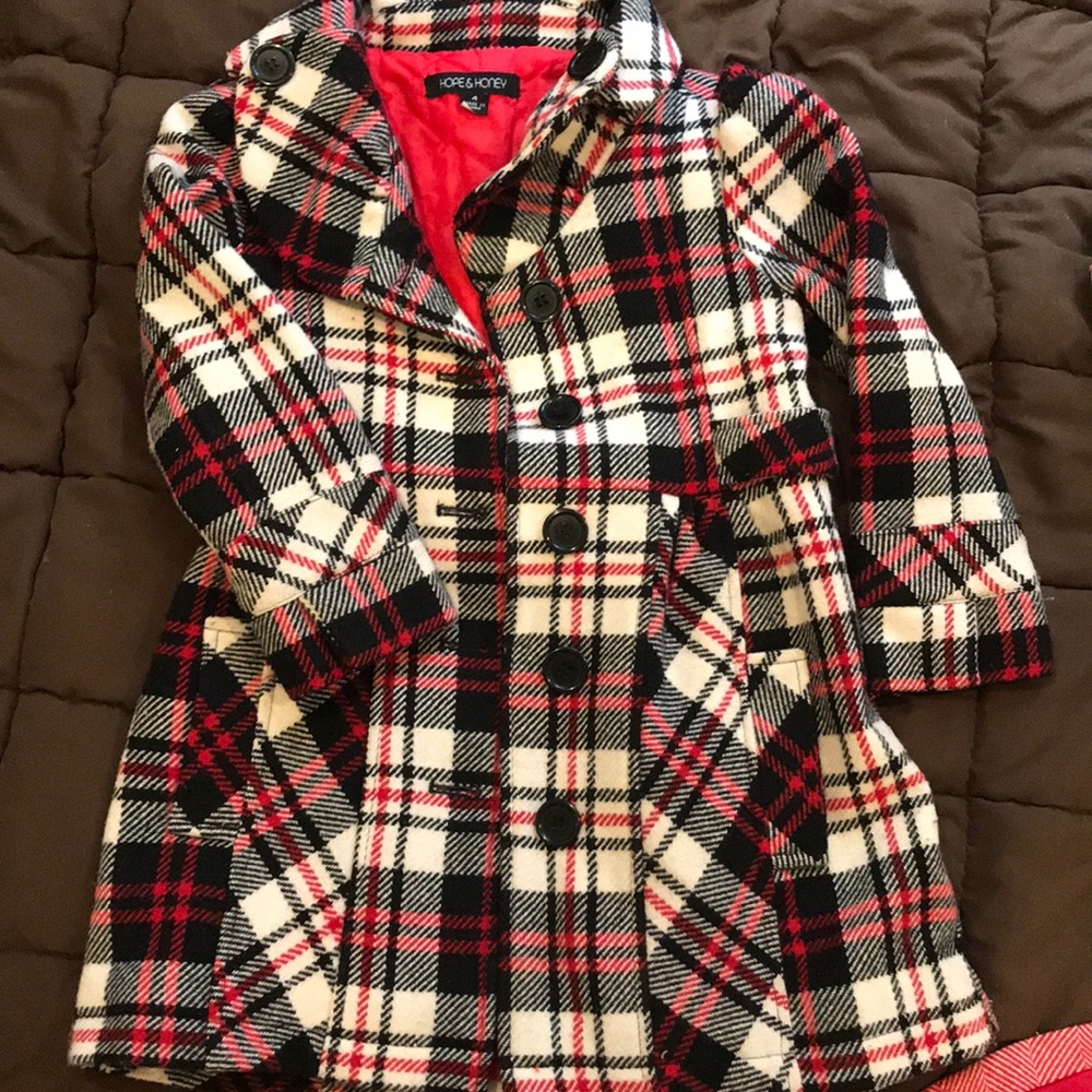 Wool plaid 3/4 length, girls coat.
